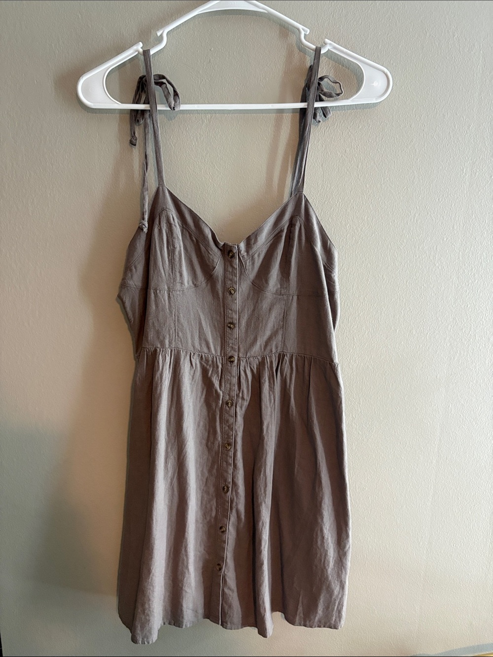 Aerie - Taupe Button-Front Tie-Strap Sundress
